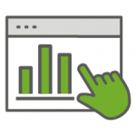 Grüne Hand zeigt auf Balkendiagramm in einem Fenster von SYNAXUS 4
